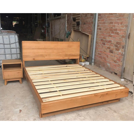 Solid Oak - Nệm 1m8 x 2m : Giường Ngủ Gỗ Sồi Chân Quỳ